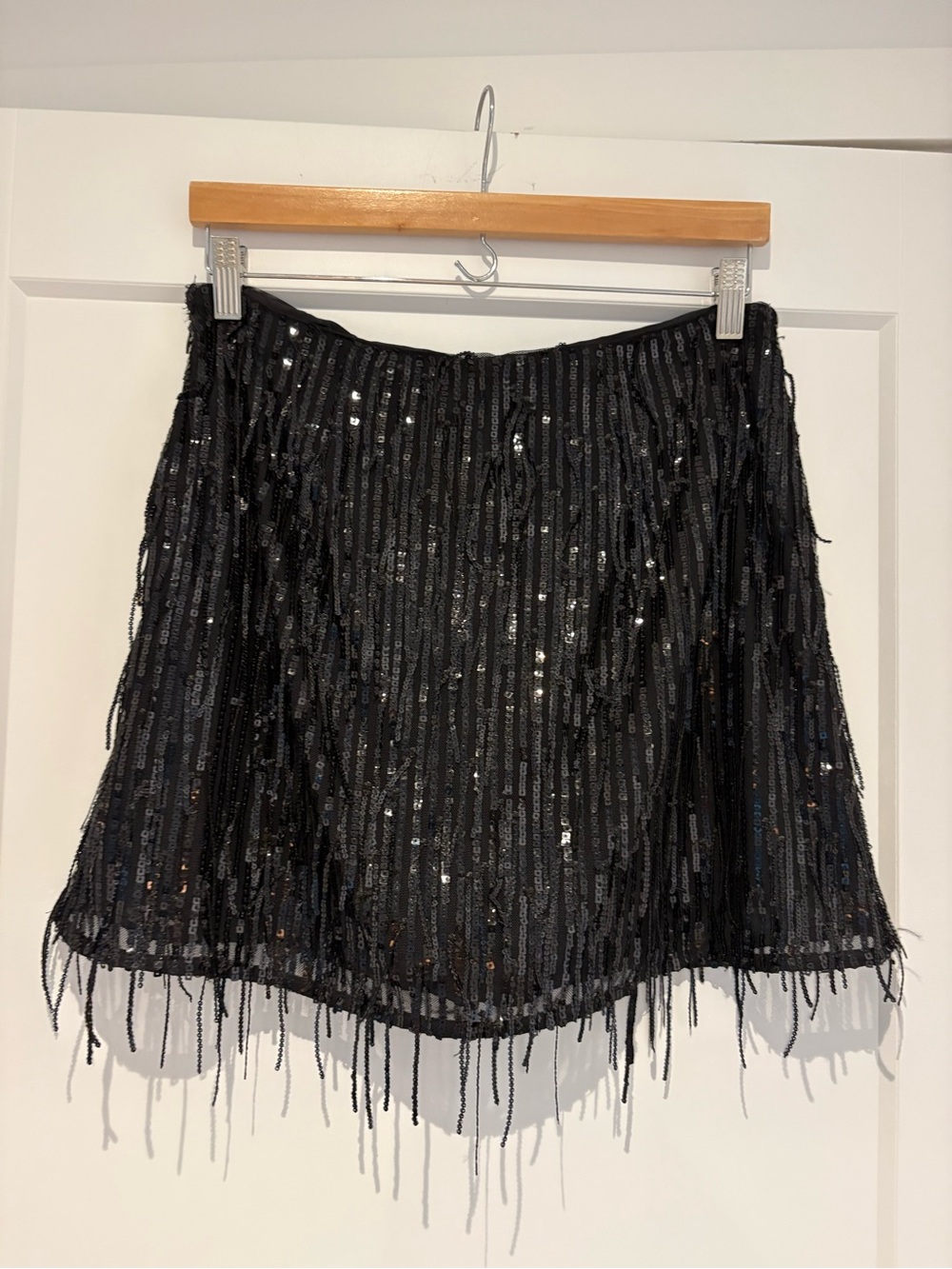 Black Sequin Fringe Skort